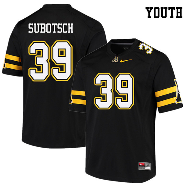 Youth #39 Xavier Subotsch Appalachian State Mountaineers College Football Jerseys Sale-Black - Click Image to Close